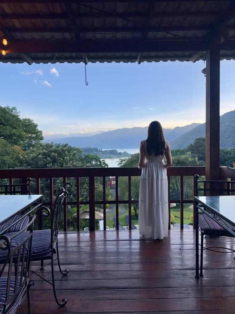 Enjoying the Lake Atitlán view from Hotel Tolimán in San Lucas Tolimán