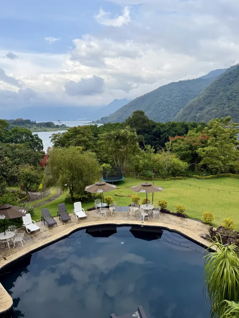 Pool overlooking Lake Atitlán at Hotel Tolimán in San Lucas Tolimán