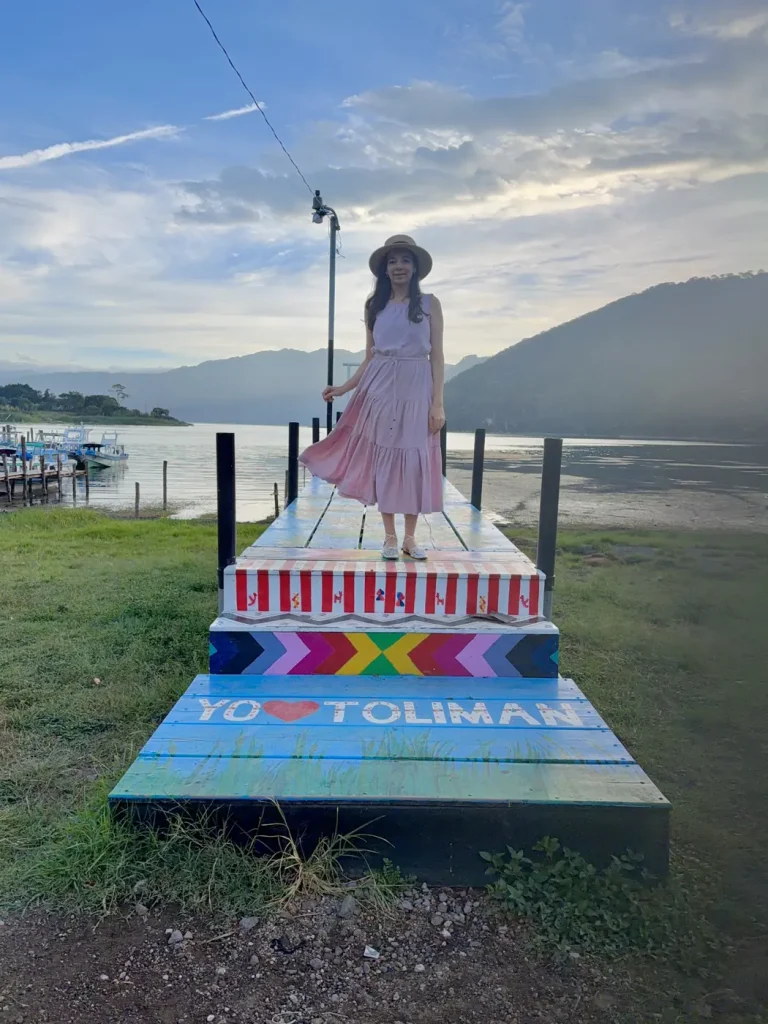 Colorful Yo Amo Tolimán painted dock in San Lucas Tolimán Guatemala on Lake Atitlán